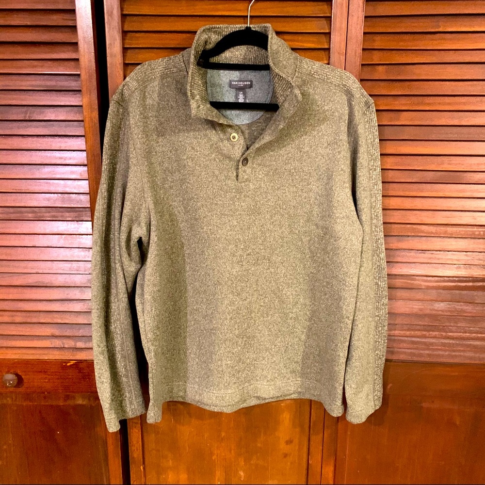 Van Heusen Quarter Button Moss Green Sweater<Flex>
